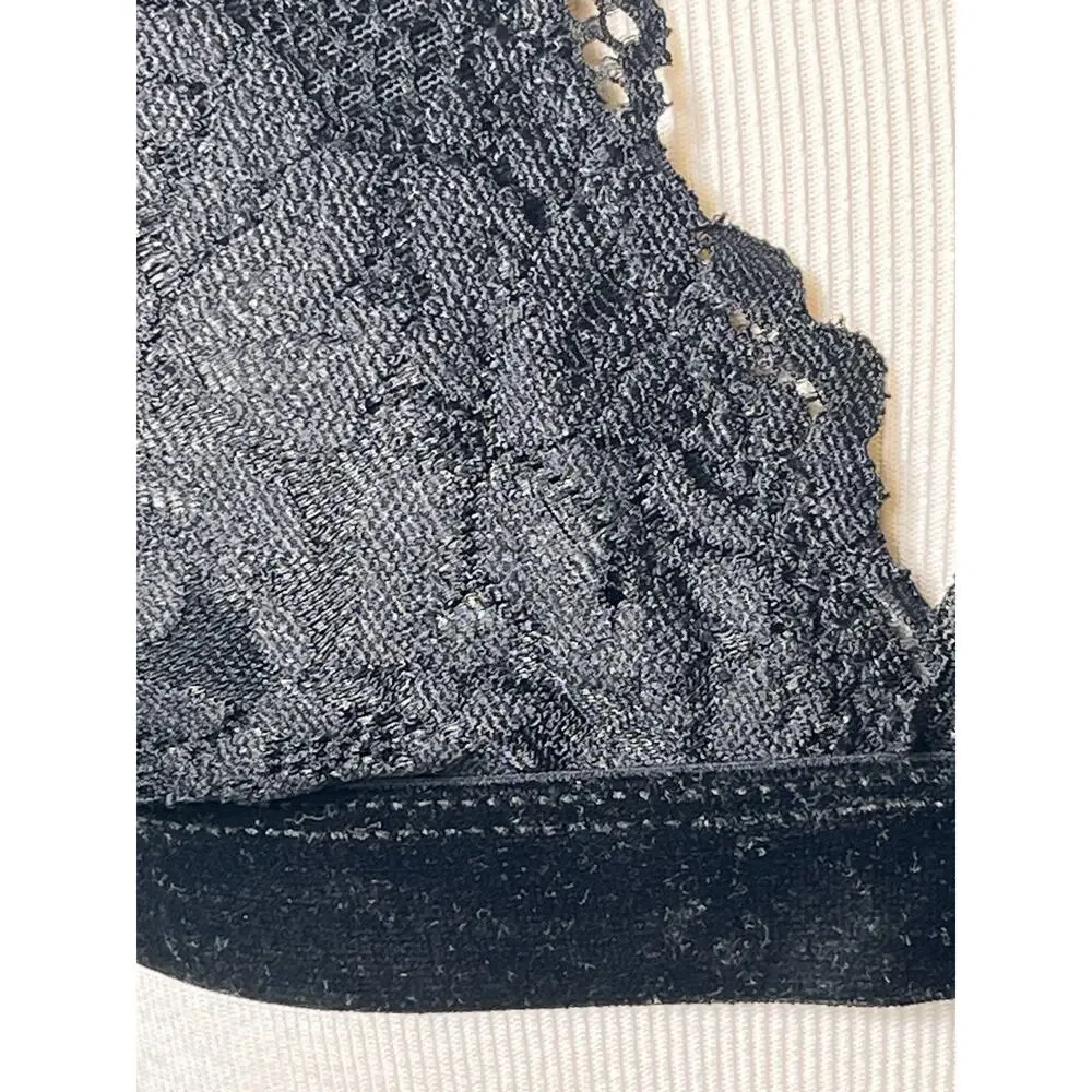 Rene Rofe Black Lace Bralette L Wireless‎ Padded Cross Back Velvet Straps - Picture 2 of 11